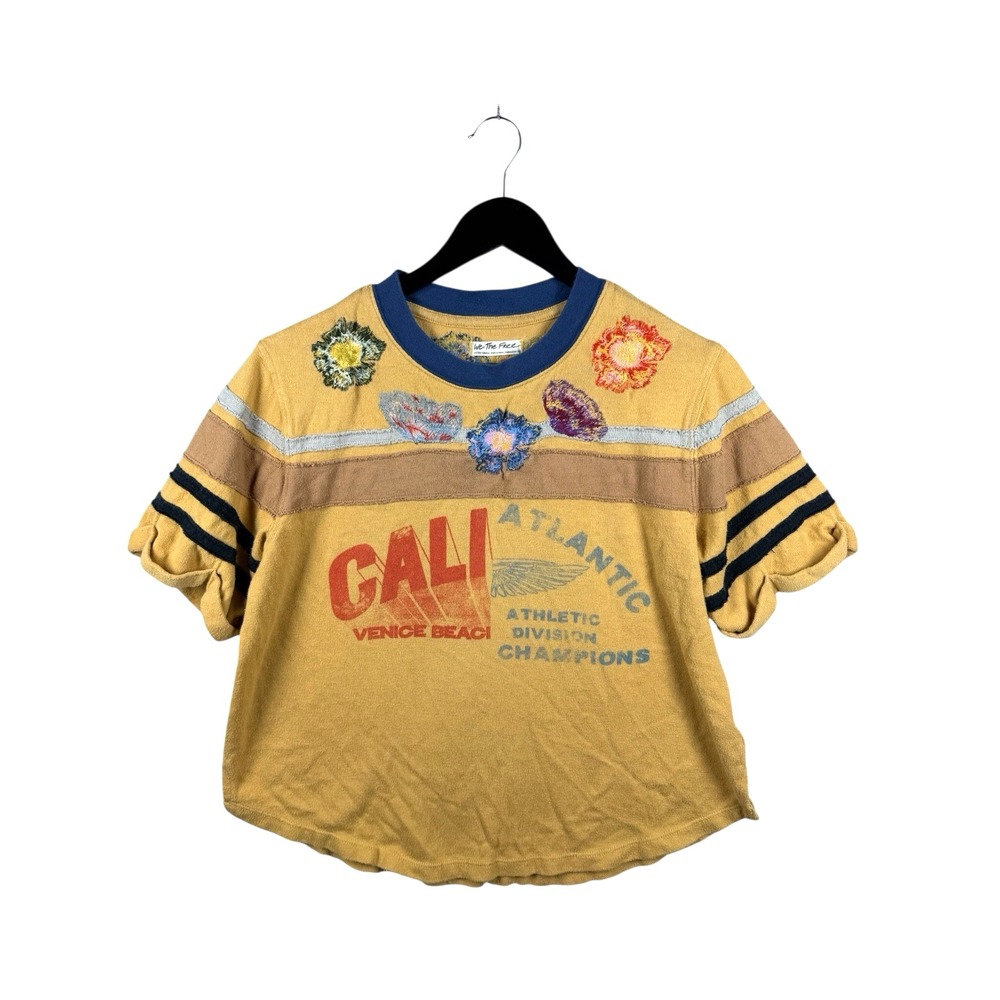 Free People We The Free CALI Atlantic Embroidered Floral Tee Yellow Sz XS